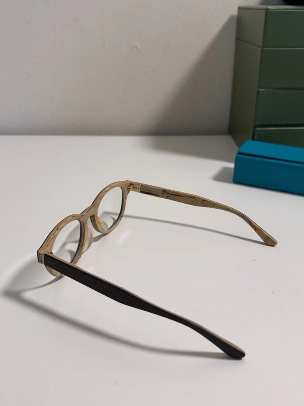 Two-Tone Faux Wood Plastic Eyeglass Frame | Buyer Replaces Prescription Lenses
